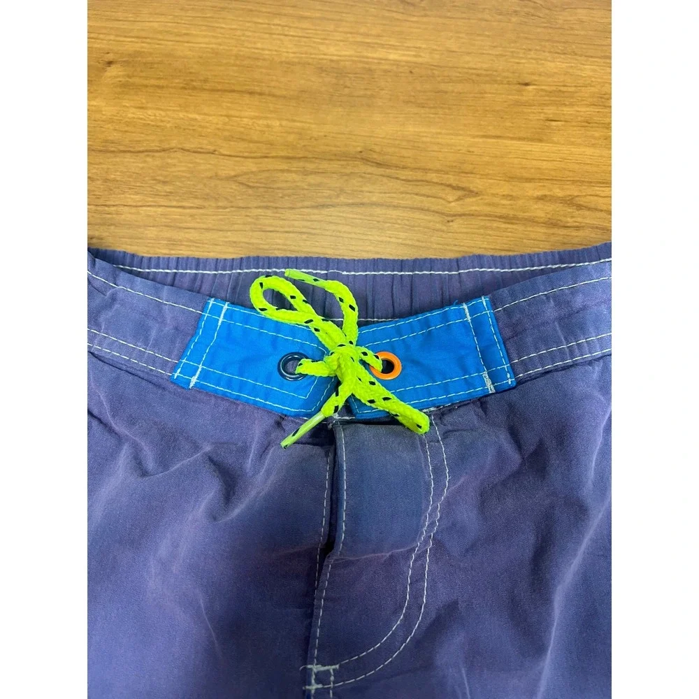Boden Kids Purple Blue Neon Striped Swim Trunks Board Shorts Size 6-7Y 122cm